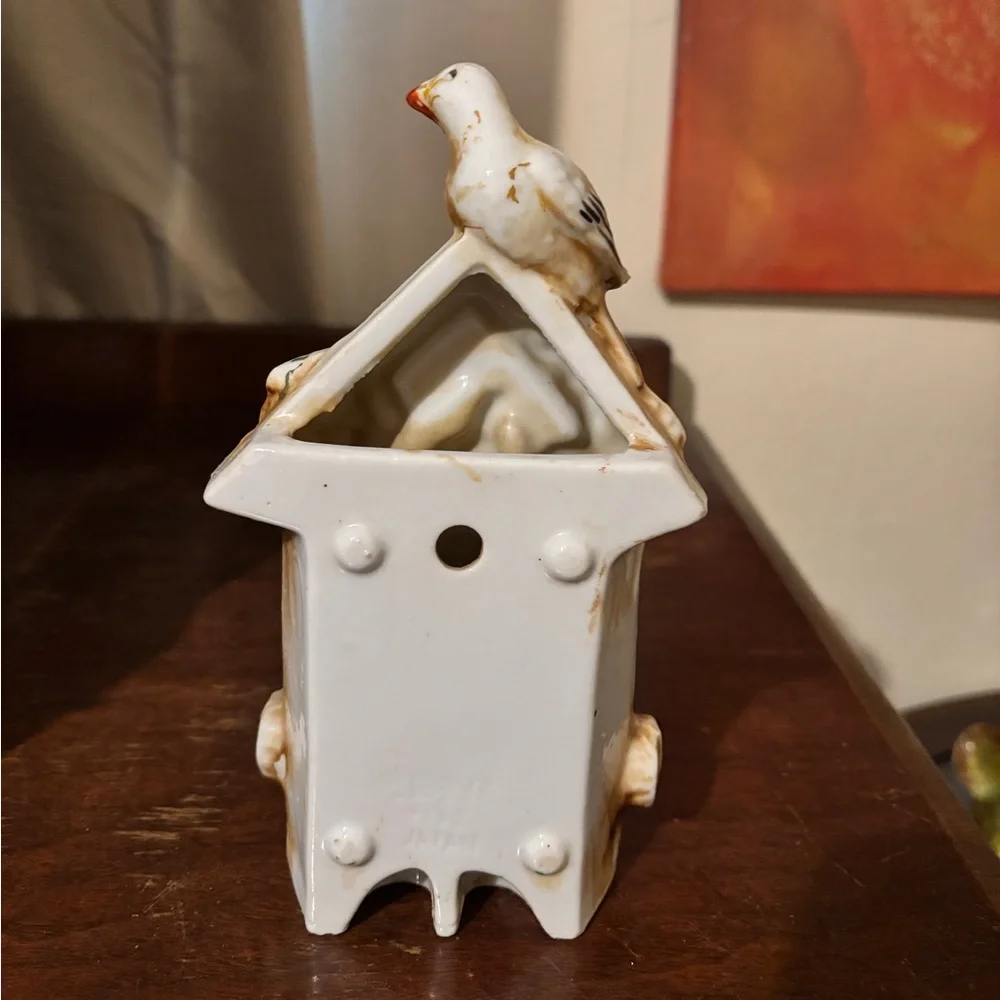 Charming Ceramic Bird Clock vintage wall pocket art decor made in Japan